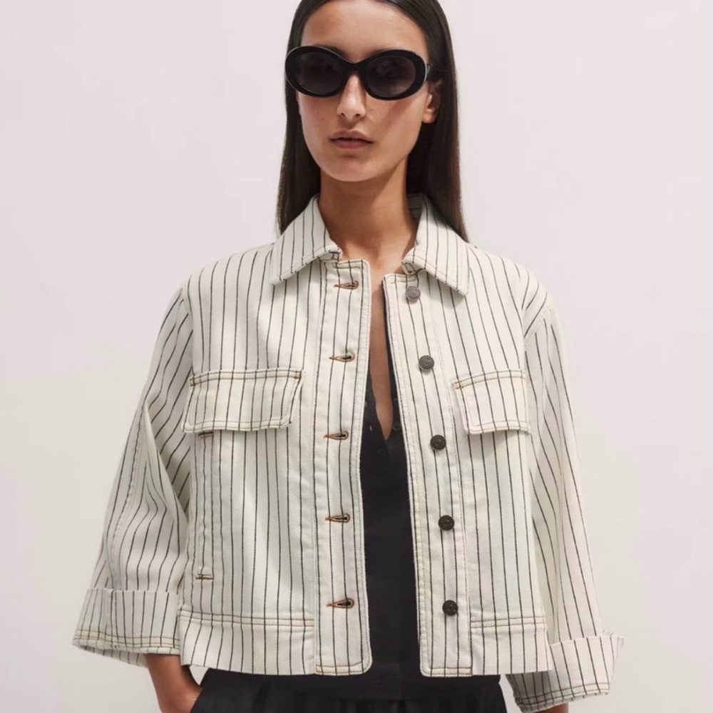 ME+EM Black and Cream Striped Italian Swing Jacket